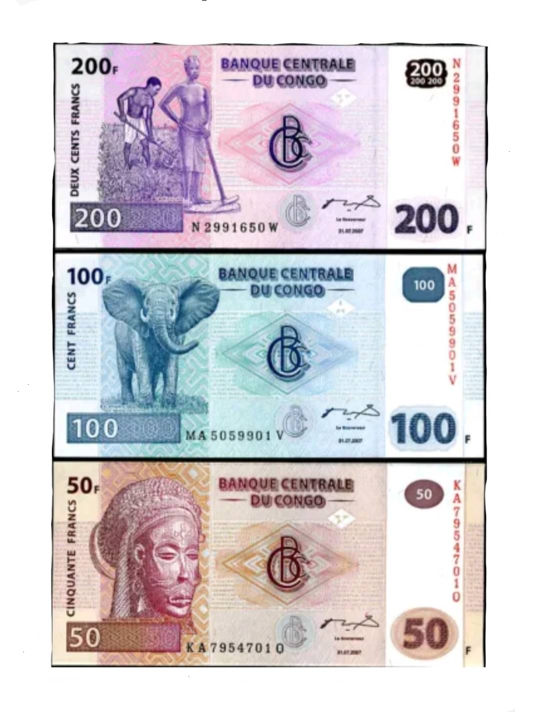 SUPER ANTIQUES GALLERY - CONGO 50,100,200 FRANCS SET IN TOP GRADE 3 Paper currency & Bank notes     			SUPER ANTIQUES GALLERY - CONGO 50,100,200 FRANCS SET IN TOP GRADE 3 Paper currency & Bank notes