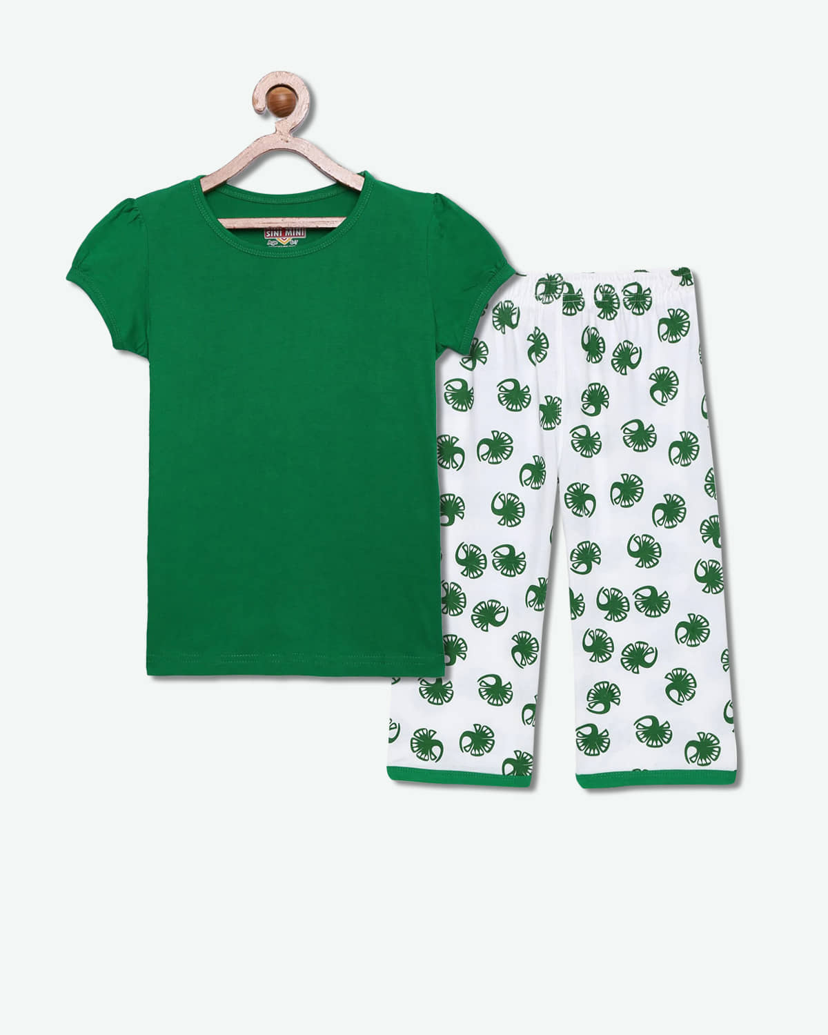 Sini Mini Pack of 1 Girls Cotton Top With Capris ( Green )