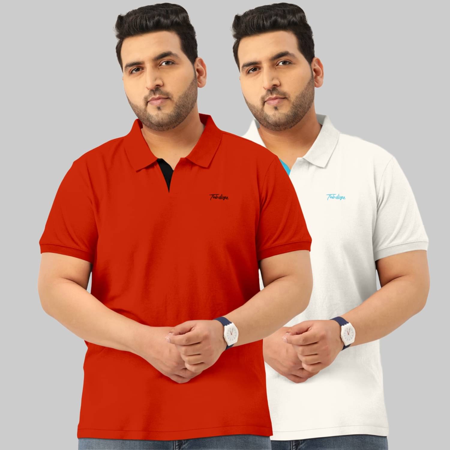 TAB91 Pack of 2 Cotton Blend Regular Fit Solid Half Sleeves Men's Polo T Shirt ( White ) TAB91 Pack of 2 Cotton Blend Regular Fit Solid Half Sleeves Men's Polo T Shirt ( White )
