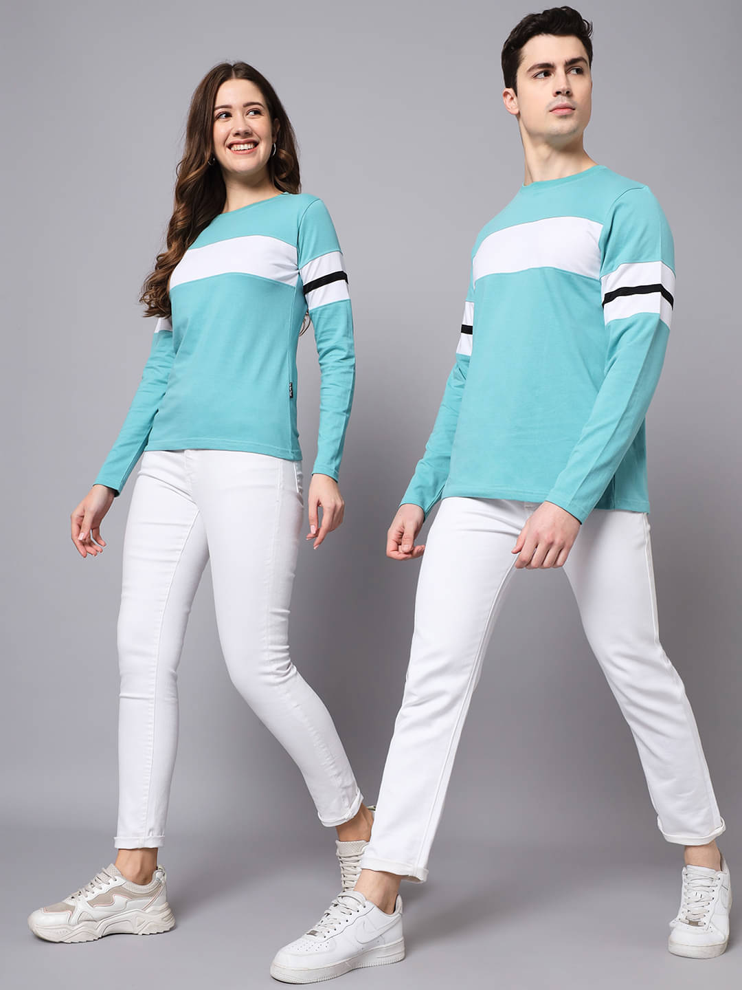    			The Dry State - Blue Cotton Regular Fit Couple T-Shirt