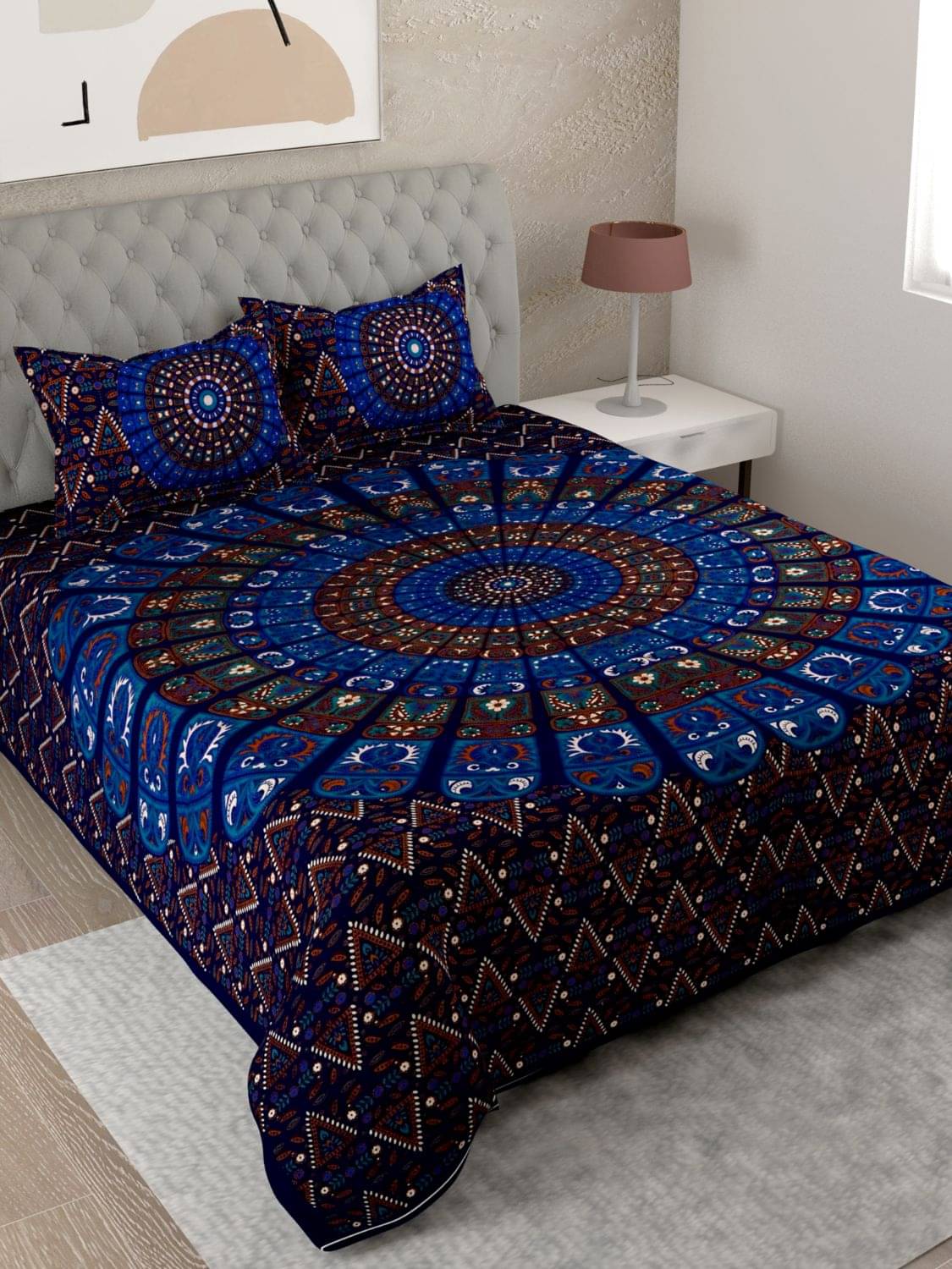 Uniqchoice - Blue Cotton Double Bedsheet with 2 Pillow Covers     			Uniqchoice - Blue Cotton Double Bedsheet with 2 Pillow Covers