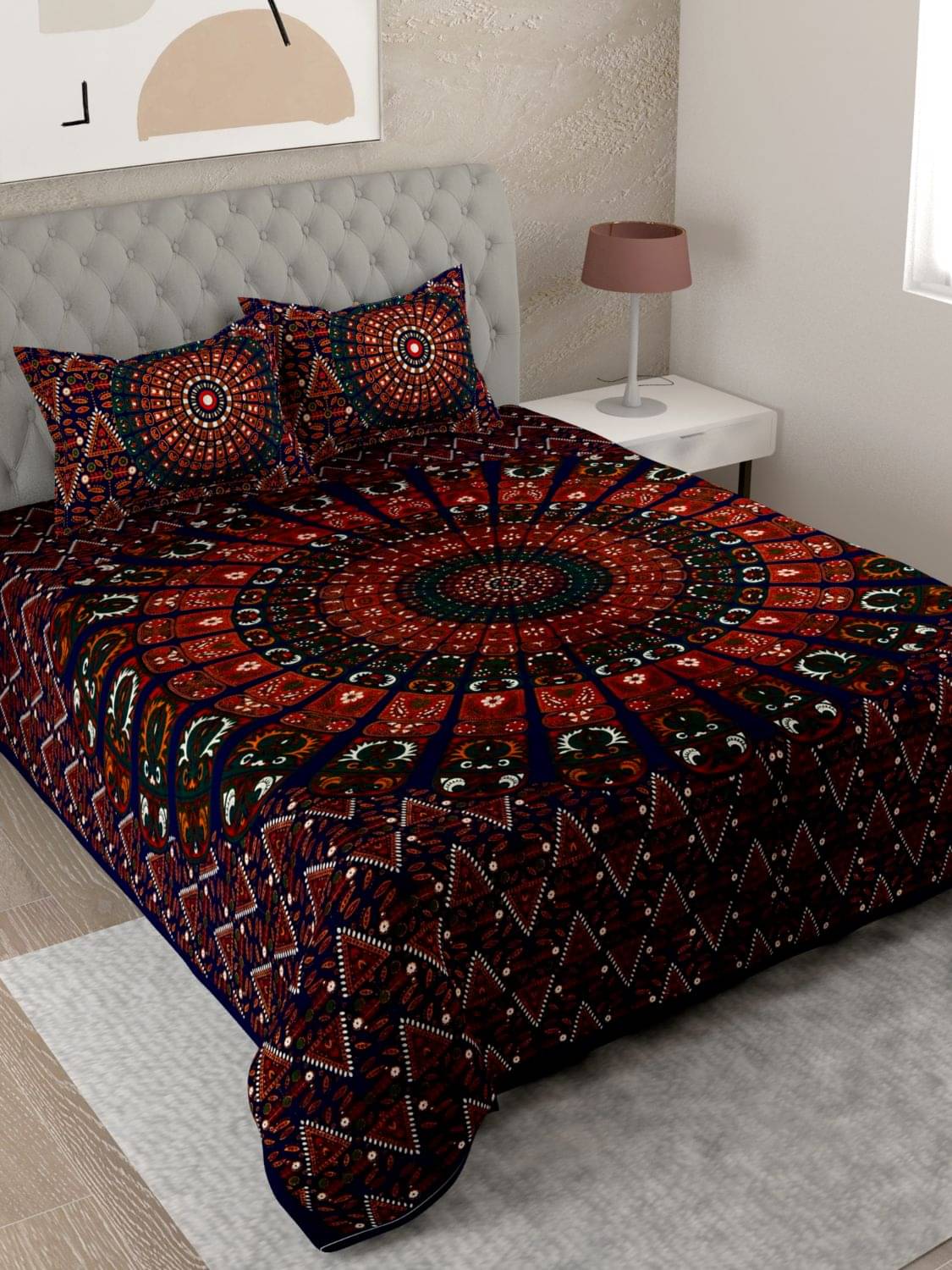     			Uniqchoice - Multicolor Cotton Double Bedsheet with 2 Pillow Covers