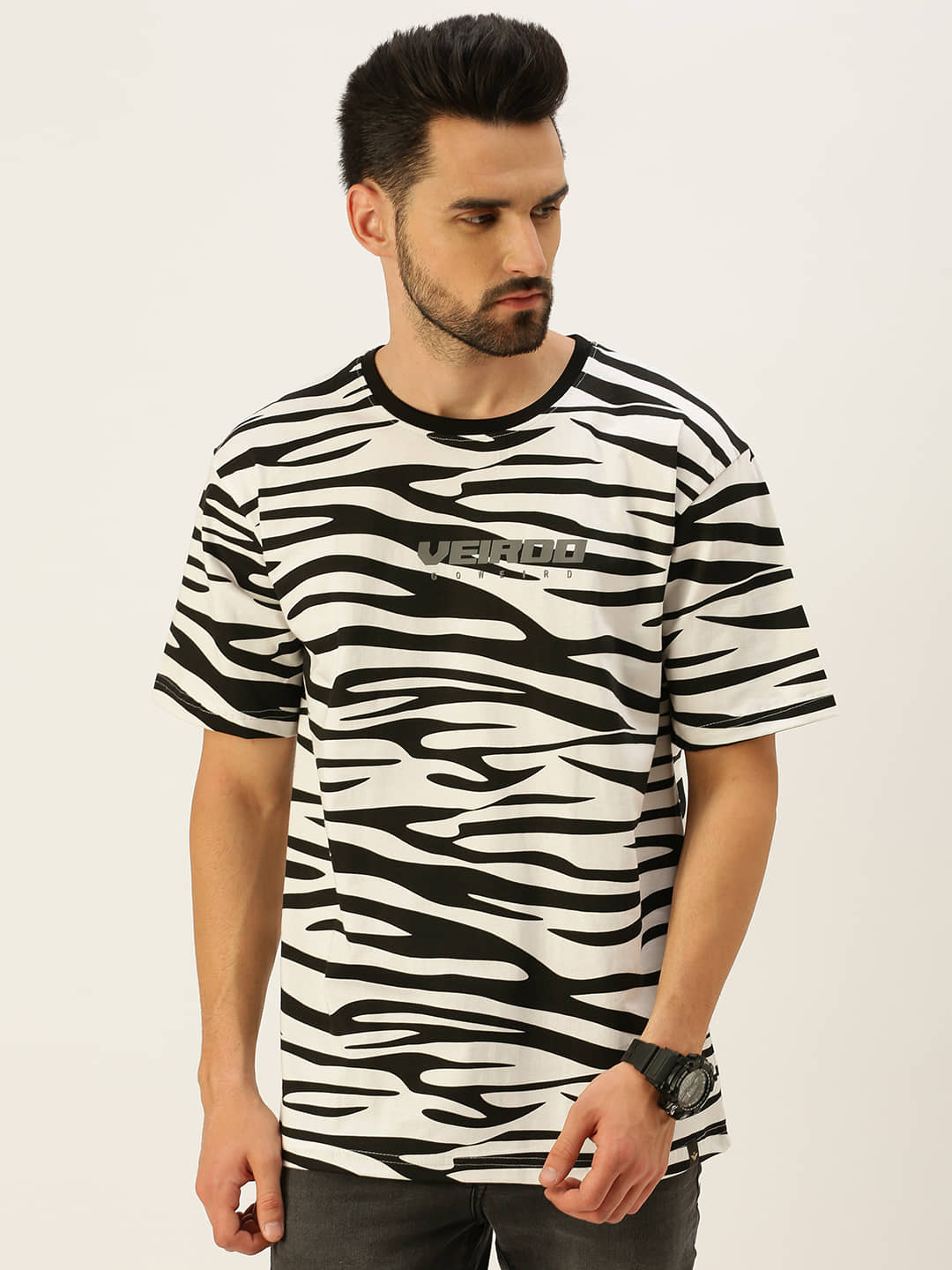 Veirdo Pack of 1 Cotton Oversized Fit Men's T-Shirt ( White )