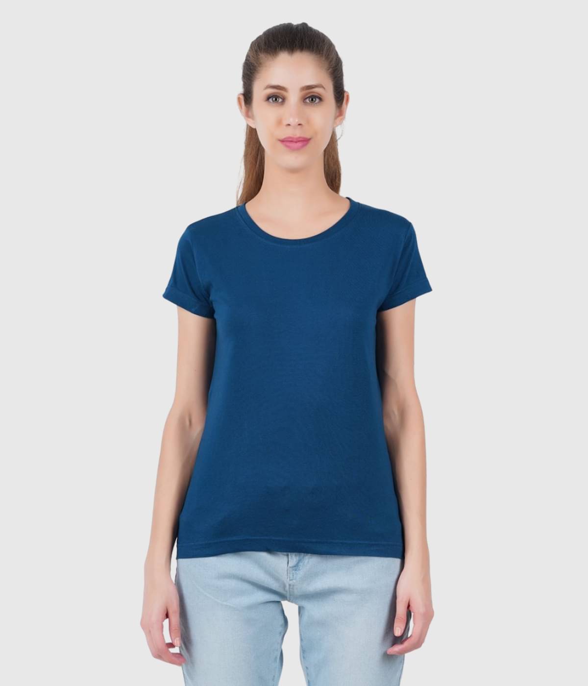     			ferocious Women Cotton Solid Regular Fit Round Neck T-Shirt ( Blue )