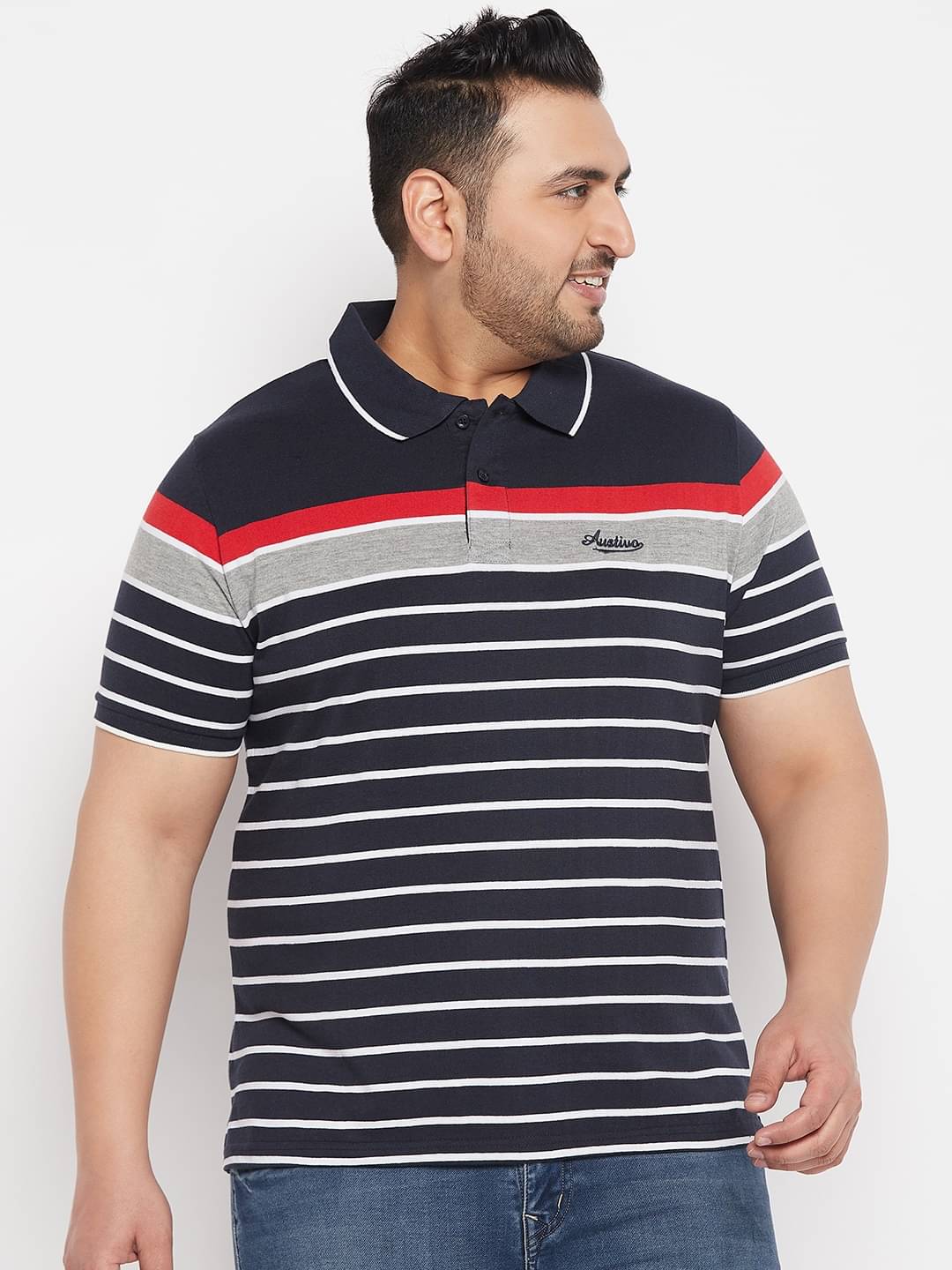     			AUSTIVO Pack of 1 Cotton Blend Regular Fit Striped Half Sleeves Men's Polo T Shirt ( Multicolor )