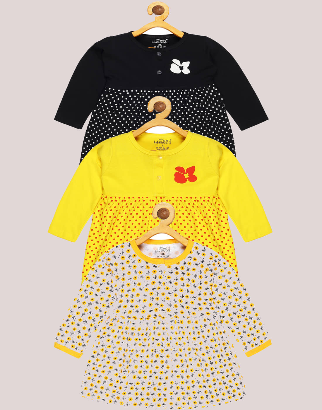 Babeezworld Pack of 3 Baby Girls Cotton Frock ( Multi )