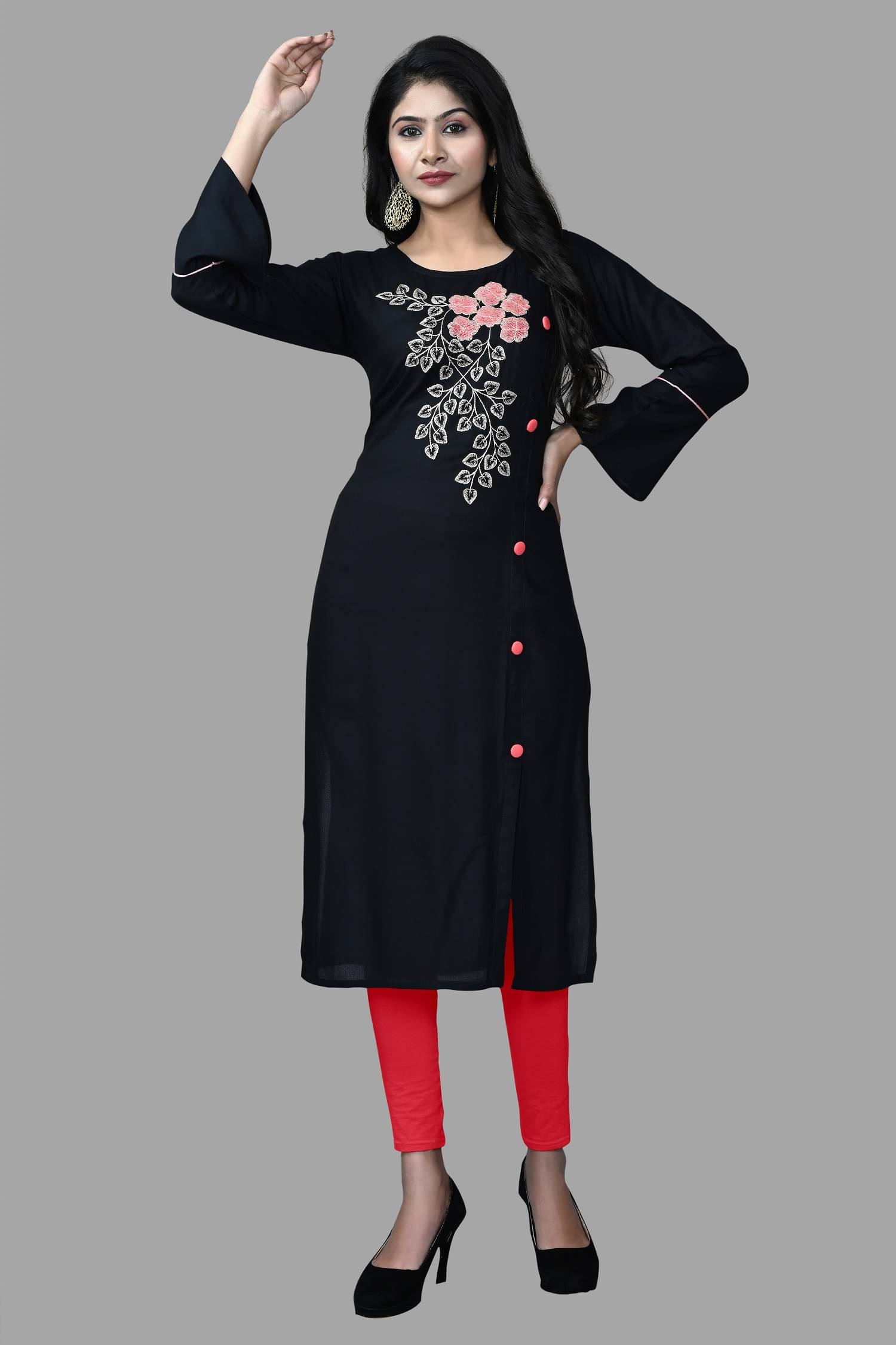     			HAYA - Black Rayon Women's Front Slit Kurti ( Pack of 1 )
