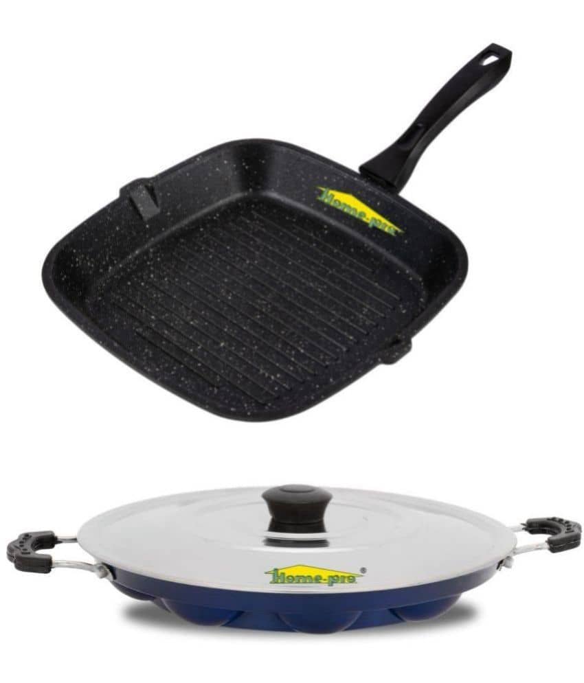 HomePro Non-Stick Set, Grill Pan 26 cm, Blue Appam Patra with Steel Lid 12 Cavity (Pack of 2) - Cookware | Buy online on ZillyBuy