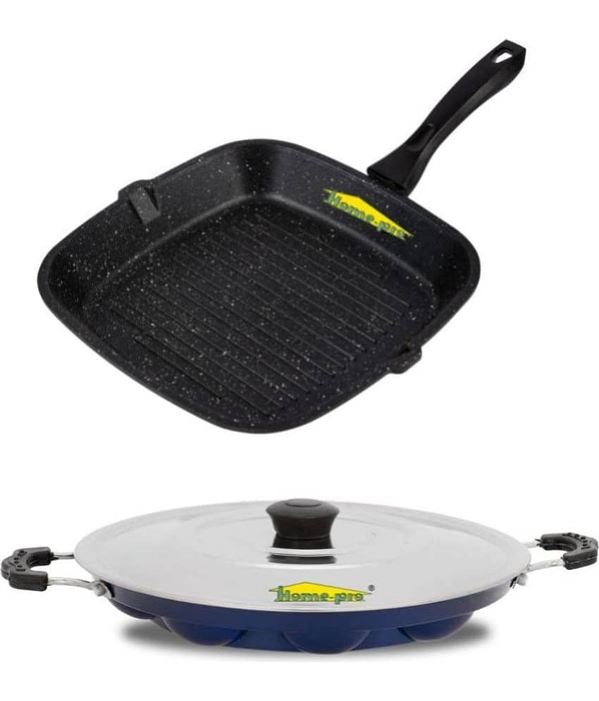 HomePro Non-Stick Set, Grill Pan 26 cm, Blue Appam Patra with Steel Lid 12 Cavity (Pack of 2) - Cookware | Buy online on ZillyBuy