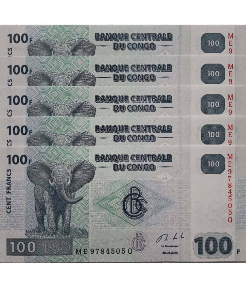 Hop n Shop - Congo 100 Francs 5 Notes Serial Gem UNC 5 Paper currency & Bank notes Hop n Shop - Congo 100 Francs 5 Notes Serial Gem UNC 5 Paper currency & Bank notes
