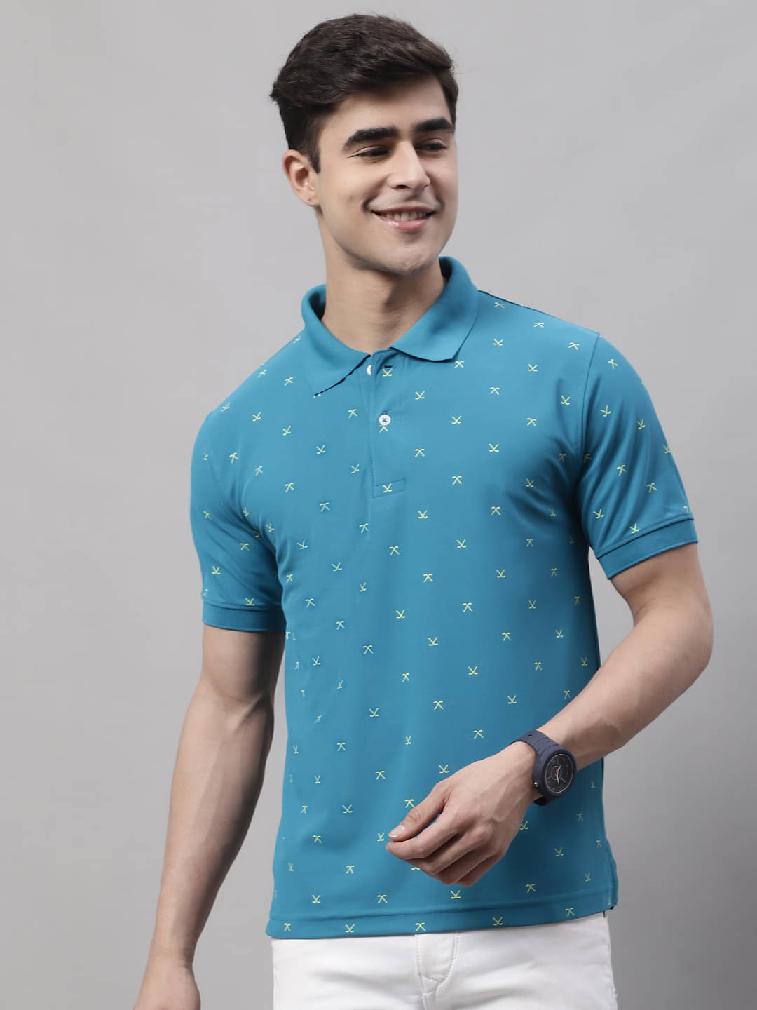    			OBAAN Pack of 1 Polyester Regular Fit Printed Half Sleeves Men's Polo T Shirt ( Teal Blue )