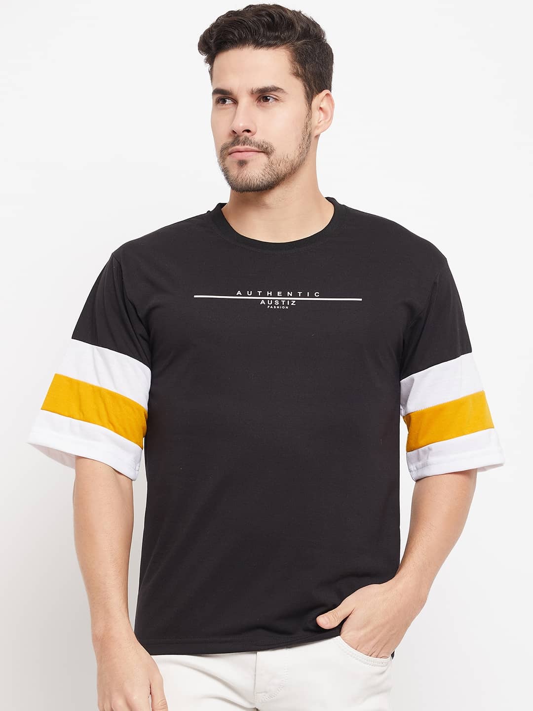 AUSTIZ Pack of 1 Cotton Blend Regular Fit Men's T-Shirt ( Black )