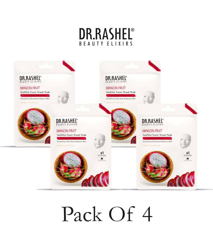     			DR.RASHEL Dragon Fruit Sheet Mask for Deep Hydration Suits All Skin Types 20 gm each ( Pack of 4)