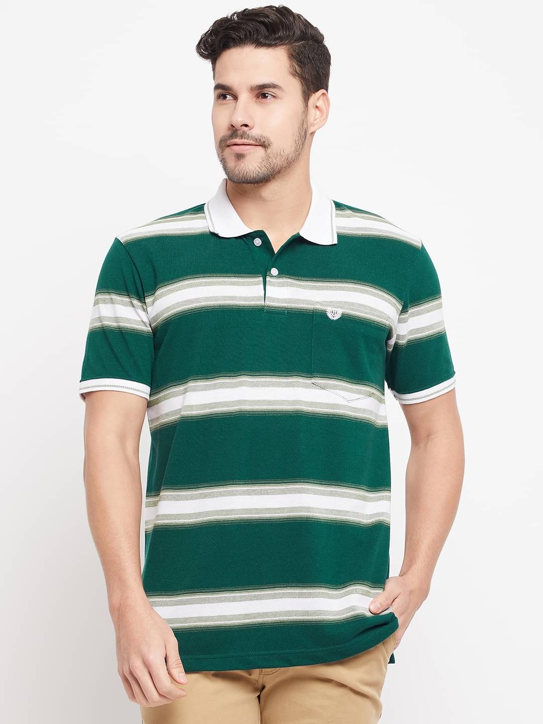     			Duke Pack of 1 Cotton Blend Slim Fit Striped Half Sleeves Men's Polo T Shirt ( Green )
