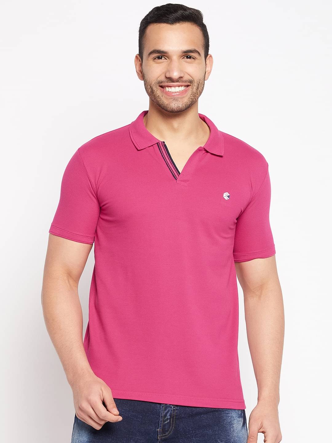 Duke Pack of 1 Cotton Blend Slim Fit Solid Half Sleeves Men's Polo T Shirt ( Pink ) Duke Pack of 1 Cotton Blend Slim Fit Solid Half Sleeves Men's Polo T Shirt ( Pink )