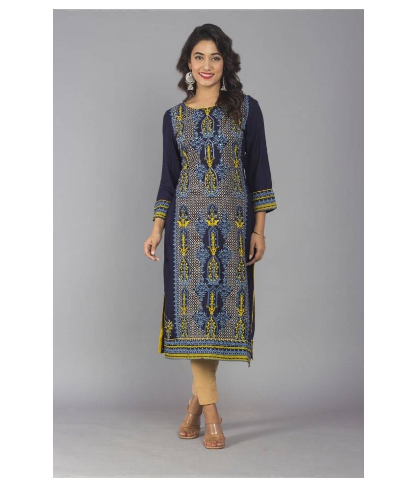     			Frionkandy - Navy Rayon Women's Straight Kurti ( Pack of 1 )