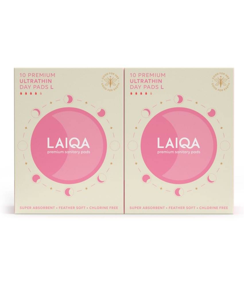     			LAIQA Ultra Soft Moderate Flow Day Sanitary Pads for Women - 20L Pads with 100% Biodegradable Disposal Bags+4 Pantyliners- 2 Packs