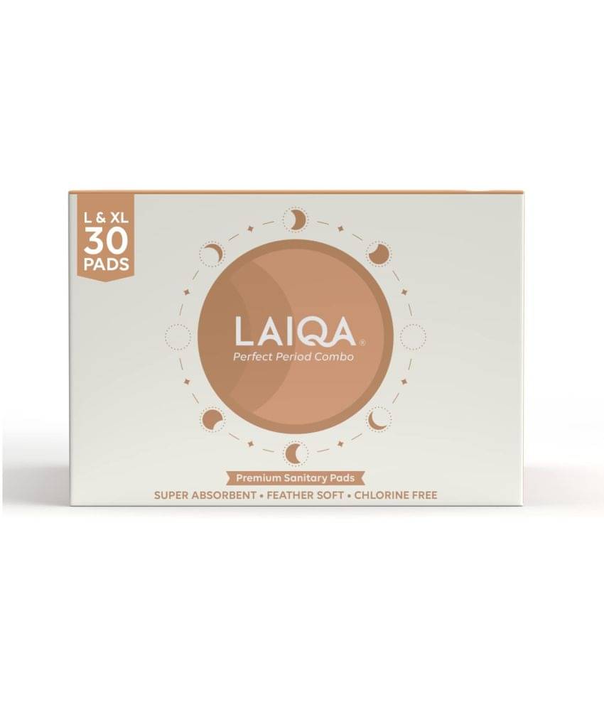 LAIQA Ultra Soft Day & Night Sanitary Pads for Women - Combo Pack 32 -15 Heavy Flow + 15 Moderate Flow + 2 Pantyliners LAIQA Ultra Soft Day & Night Sanitary Pads for Women - Combo Pack 32 -15 Heavy Flow + 15 Moderate Flow + 2 Pantyliners