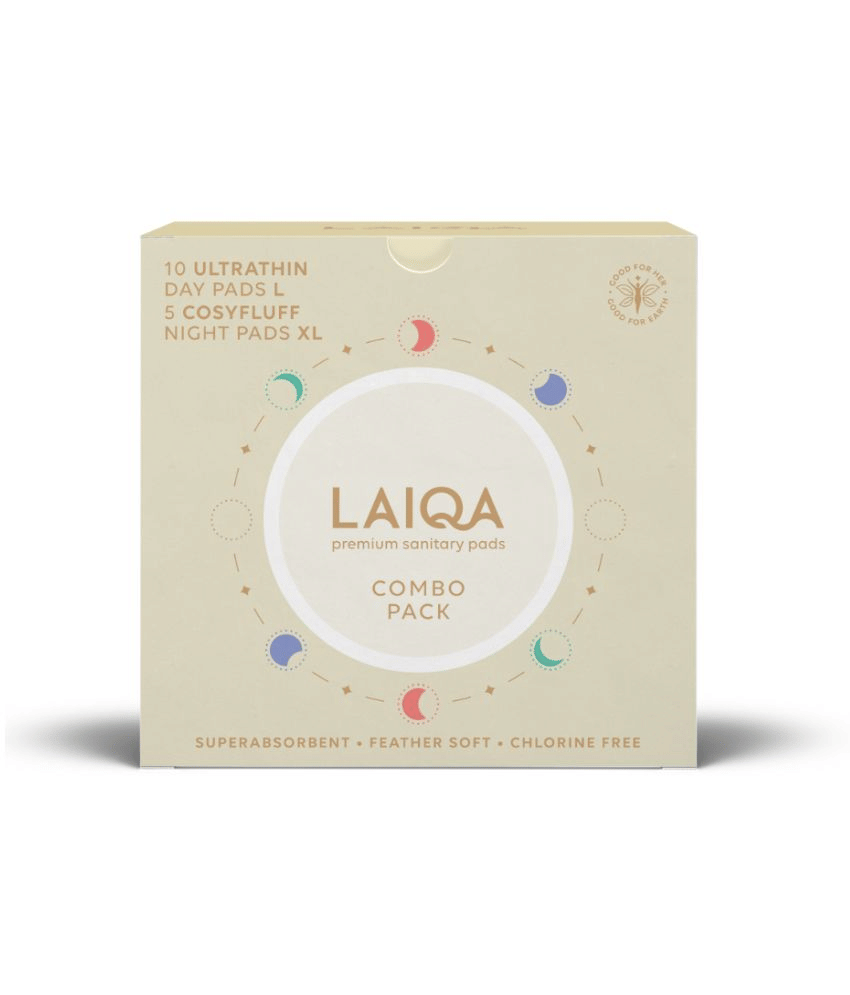     			LAIQA Ultra Soft Day & Night Sanitary Pads for Women - Combo Pack (10L+ 5XL+ 2 Pantyliners) With 100% Biodegradable Disposal Bags