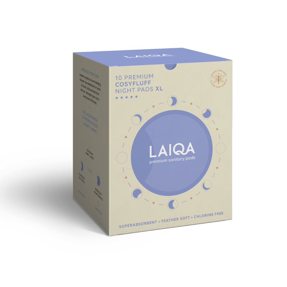     			LAIQA Ultra Soft Heavy Flow Night Sanitary Pads For Women - 10XL Pads With 100% Biodegradable Disposal Bags+2 Pantyliners (1 Box)