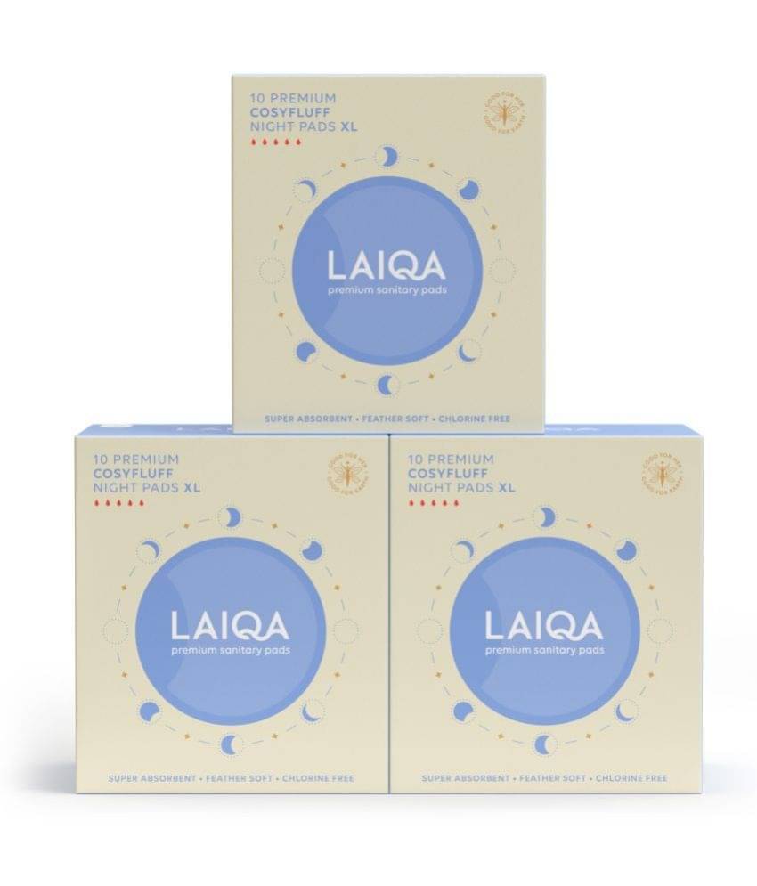 LAIQA Ultra Soft Heavy Flow Night Sanitary Pads For Women, 30XL Pads With 100% Biodegradable Disposal Bags + 6 Pantyliners -3 Box LAIQA Ultra Soft Heavy Flow Night Sanitary Pads For Women, 30XL Pads With 100% Biodegradable Disposal Bags + 6 Pantyliners -3 Box