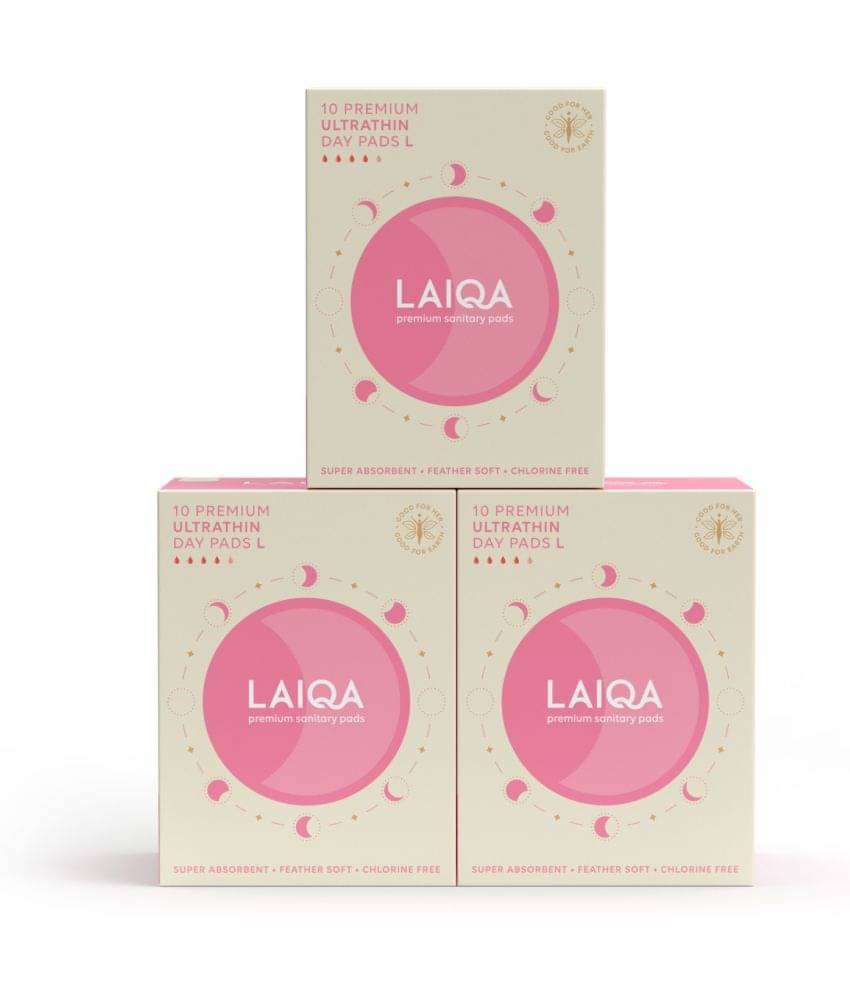     			LAIQA Ultra Soft Moderate Flow Pads Pack of 36 Pads - 30L Pads + 6 Pantyliners| 100% biodegradable disposable bags - Pack of 3