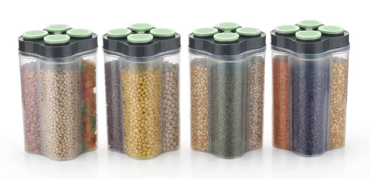 MAMIRA - Airtight Transparent Plastic Green Dal Container ( Set of 4 ) MAMIRA - Airtight Transparent Plastic Green Dal Container ( Set of 4 )