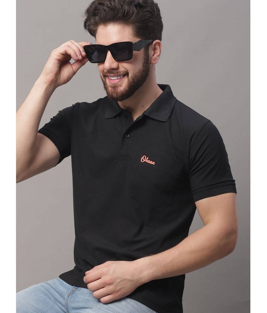OBAAN Pack of 1 Cotton Blend Regular Fit Solid Half Sleeves Men's Polo T Shirt ( Black ) OBAAN Pack of 1 Cotton Blend Regular Fit Solid Half Sleeves Men's Polo T Shirt ( Black )