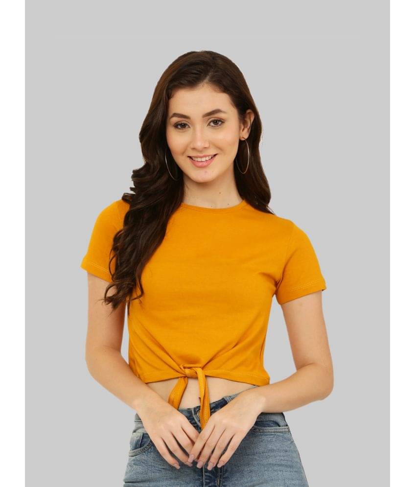     			POSYFISH Women's Cotton Knot Front Top ( Mustard )