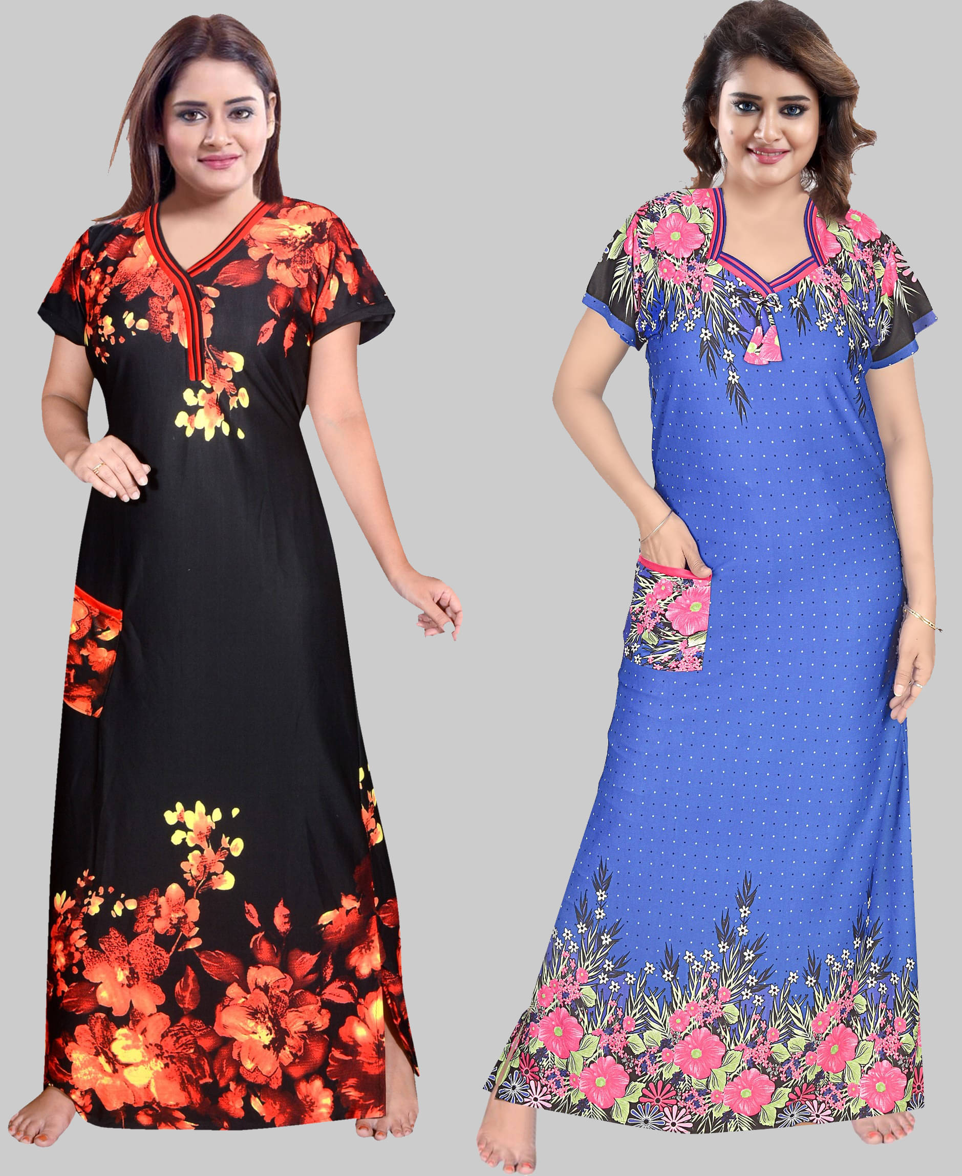 PURSA - Blue Satin Women's Nightwear Nighty & Night Gowns ( Pack of 2 )     			PURSA - Blue Satin Women's Nightwear Nighty & Night Gowns ( Pack of 2 )