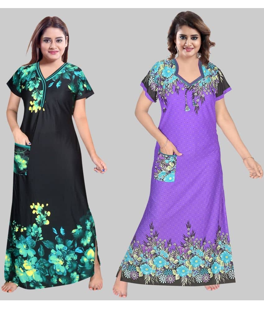 PURSA - Black Satin Women's Nightwear Nighty & Night Gowns ( Pack of 2 ) - Nightwear & Loungewear | Buy online on ZillyBuy