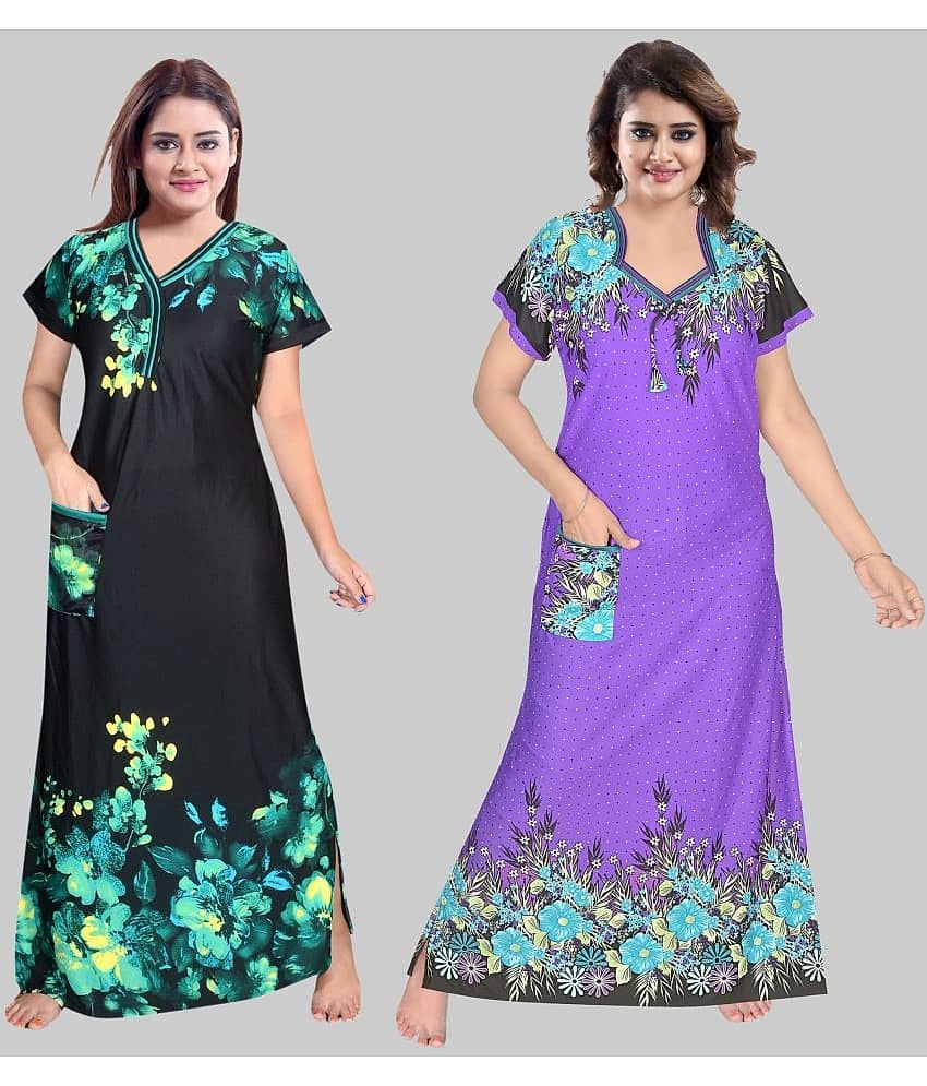 PURSA - Black Satin Women's Nightwear Nighty & Night Gowns ( Pack of 2 ) - Nightwear & Loungewear | Buy online on ZillyBuy