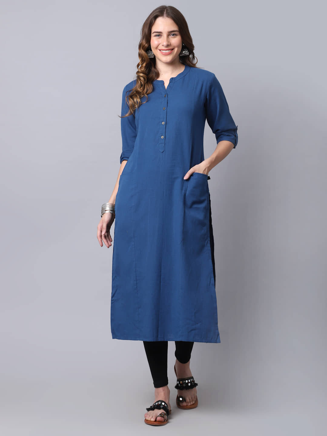 Pistaa - Blue Cotton Women's Straight Kurti ( Pack of 1 ) - Kurtis, Tunics | Buy online on ZillyBuy
