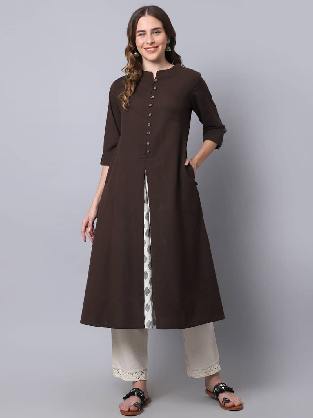 Pistaa - Brown Cotton Women's A-line Kurti ( Pack of 1 ) - Kurtis, Tunics | Buy online on ZillyBuy