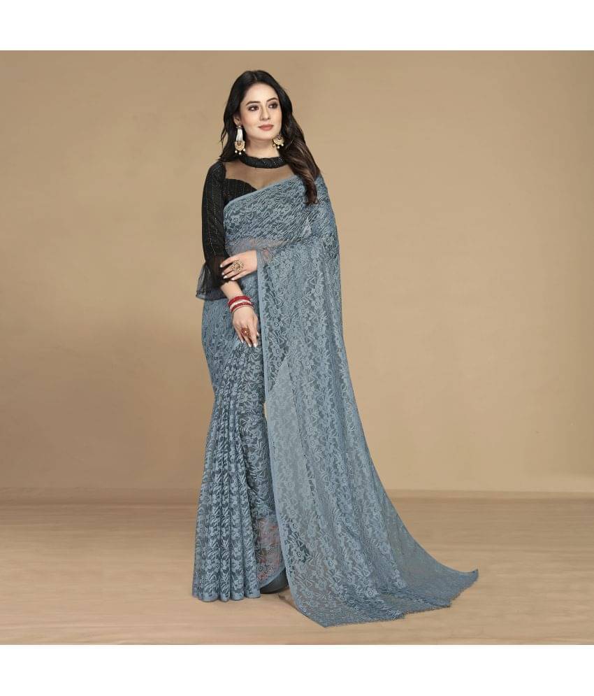 Rekha Maniyar Net Self Design Saree With Unstitched Blouse Piece ( Grey ) Rekha Maniyar Net Self Design Saree With Unstitched Blouse Piece ( Grey )