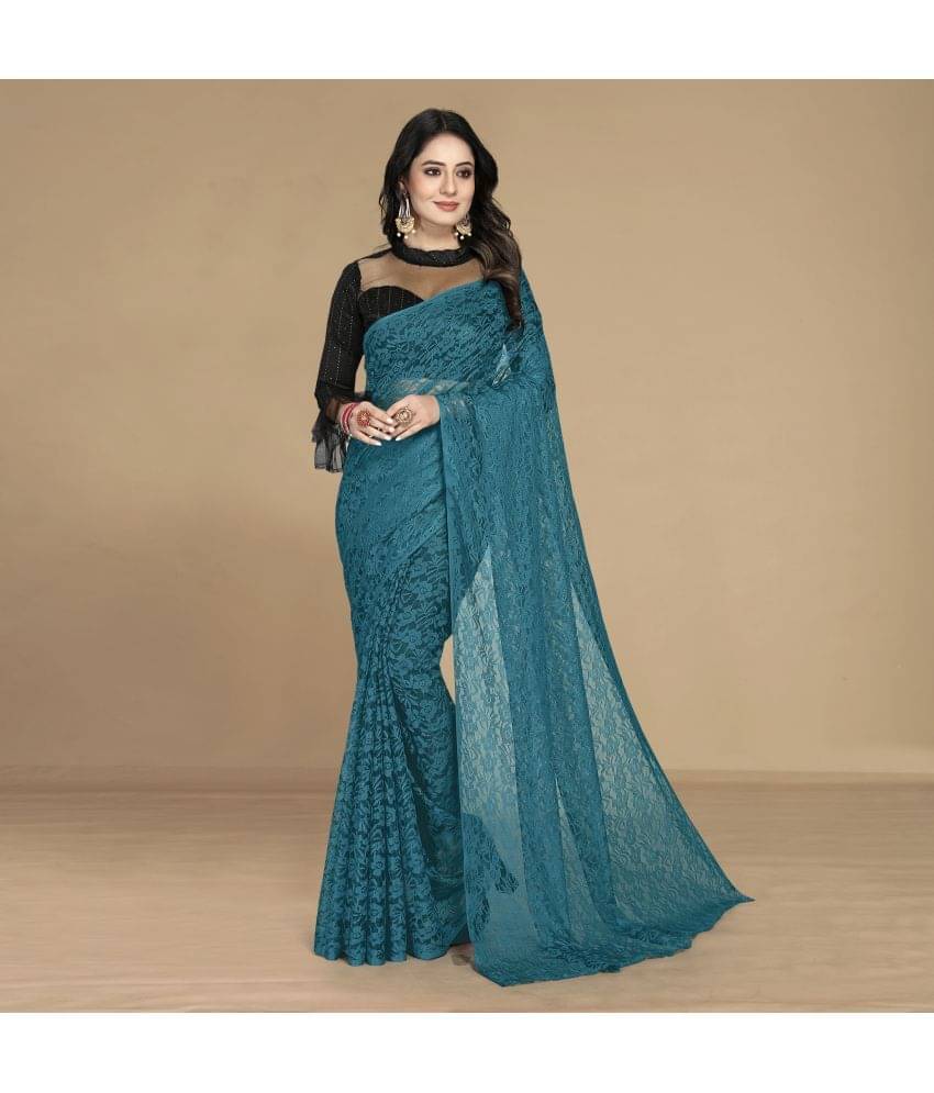 Rekha Maniyar Net Self Design Saree With Unstitched Blouse Piece ( Teal ) Rekha Maniyar Net Self Design Saree With Unstitched Blouse Piece ( Teal )