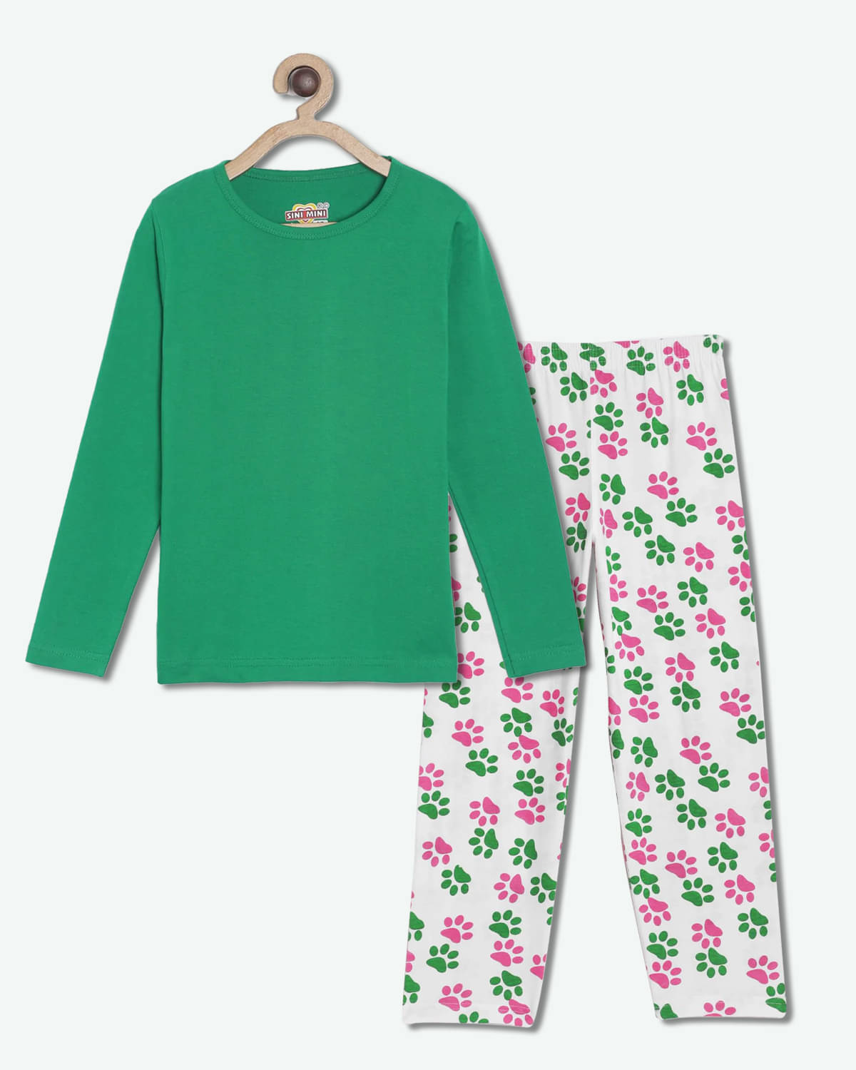     			Sini Mini Pack of 1 Girls Cotton Top With Pants ( Dark Green )