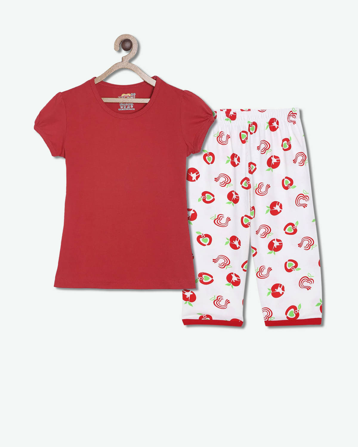     			Sini Mini Pack of 1 Girls Cotton Top With Capris ( Dark Red )