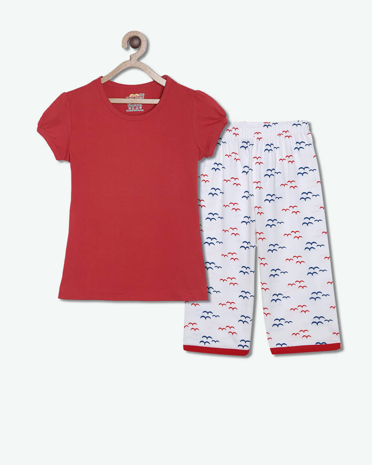     			Sini Mini Pack of 1 Girls Cotton Top With Capris ( Red )