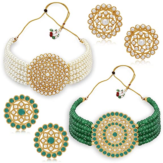 Sunhari Jewels - Green Alloy Necklace Set ( Pack of 2 )