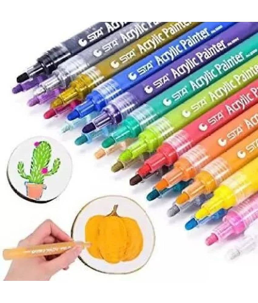 THR3E STROKES STA Acrylic Paint Marker Pens 24 Colors Medium Point Tip Art Markers for DIY Glass, Ceramic, Rock, Wood, Canvas, Metal, Fabric, Highly Pigmented Acrylic Pens (Set of 24, Multicolor) - Stationery | Buy online on ZillyBuy