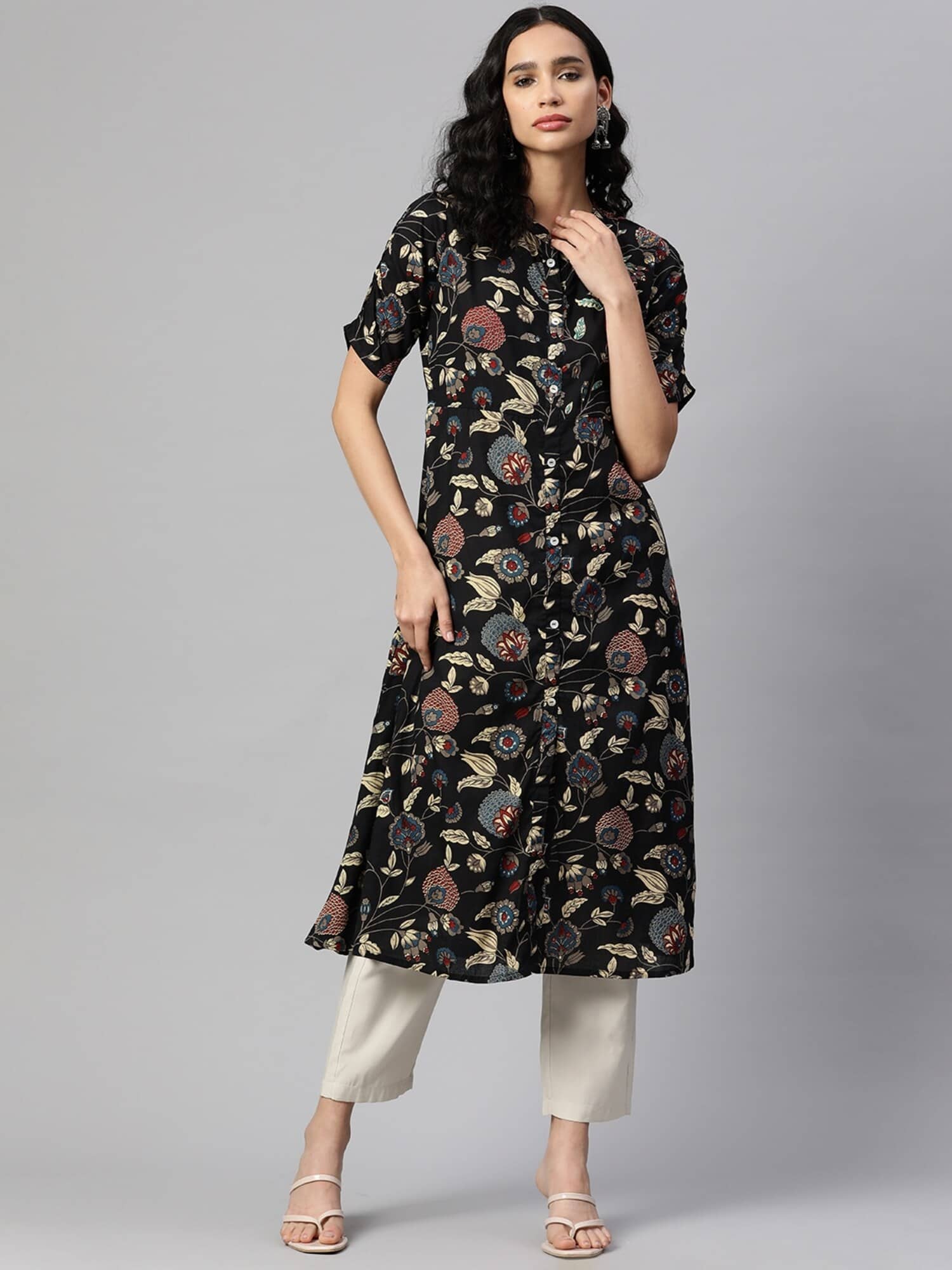 Vbuyz - Black Cotton Women's Front Slit Kurti ( Pack of 1 ) - Kurtis, Tunics | Buy online on ZillyBuy