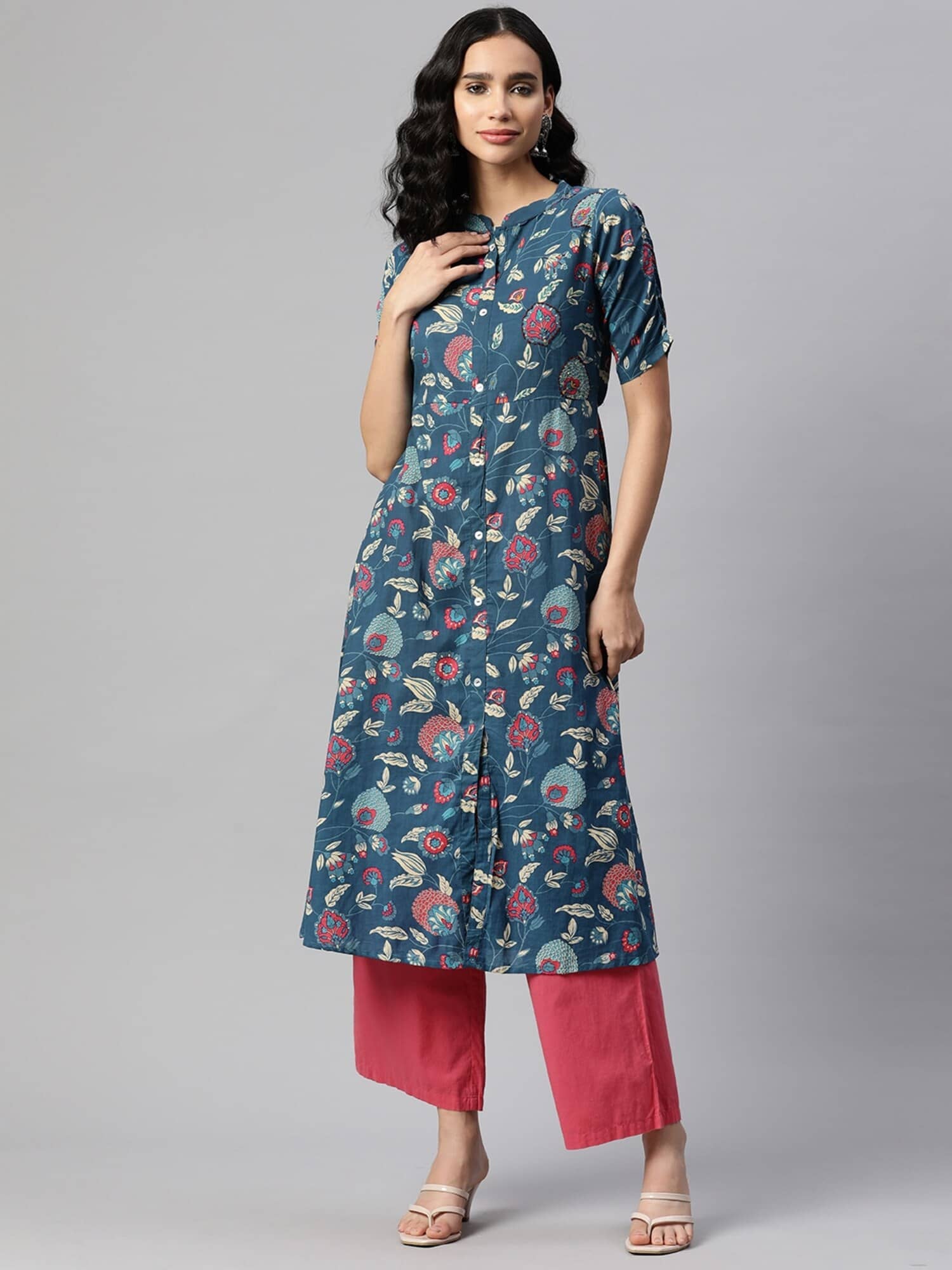 Vbuyz - Sea Green Cotton Women's Front Slit Kurti ( Pack of 1 ) - Kurtis, Tunics | Buy online on ZillyBuy