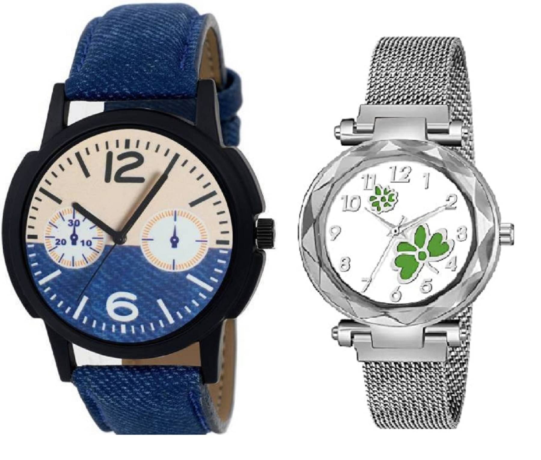     			newmen - Blue Leather Analog Couple's Watch