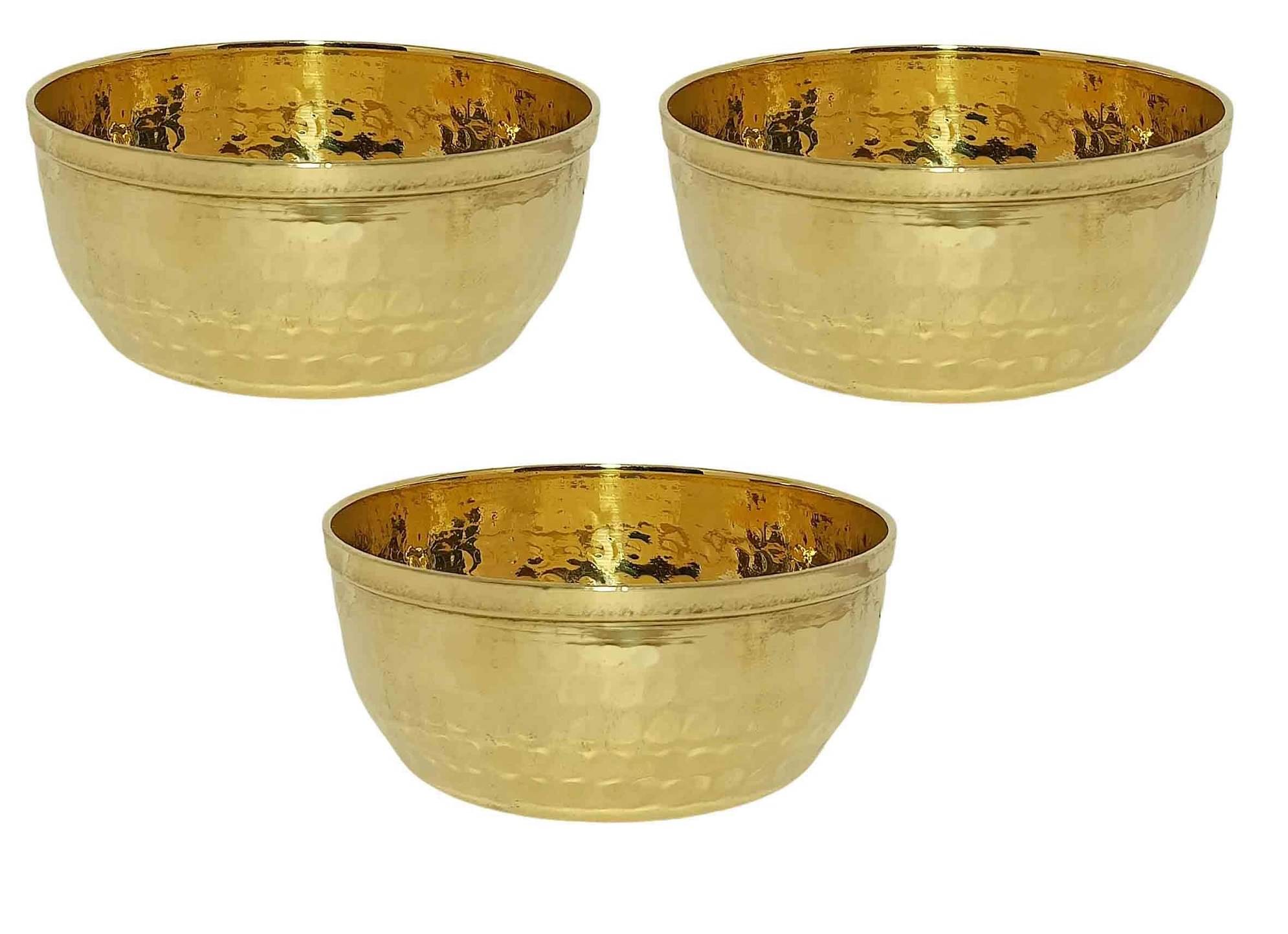     			A & H ENTERPRISES - Hammered Katori /Sabzi Bowl Brass Cereal Bowl 200 mL ( Set of 3 )