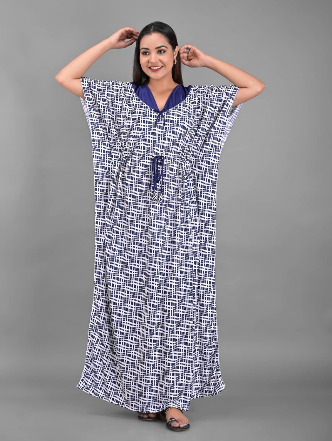 Apratim - Blue Satin Women's Nightwear Kaftan Night Dress ( Pack of 1 ) - Nightwear & Loungewear | Buy online on ZillyBuy
