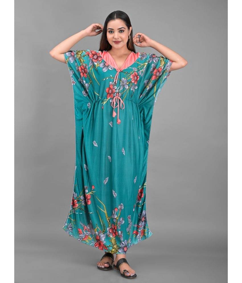 Apratim - Green Satin Women's Nightwear Kaftan Night Dress ( Pack of 1 )     			Apratim - Green Satin Women's Nightwear Kaftan Night Dress ( Pack of 1 )