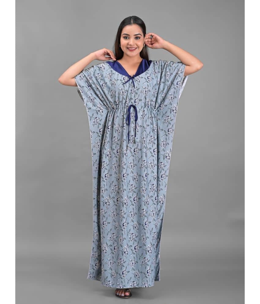 Apratim - Grey Satin Women's Nightwear Kaftan Night Dress ( Pack of 1 ) - Nightwear & Loungewear | Buy online on ZillyBuy