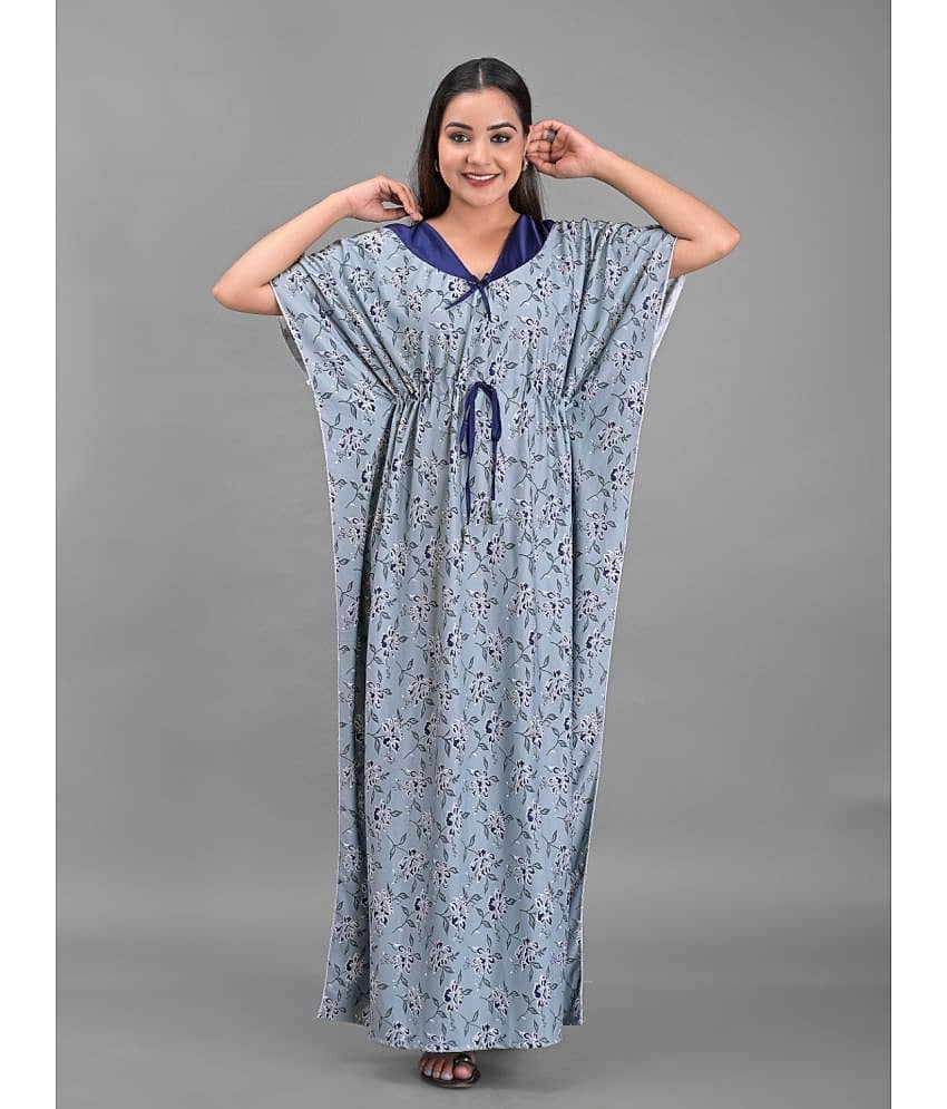 Apratim - Grey Satin Women's Nightwear Kaftan Night Dress ( Pack of 1 ) - Nightwear & Loungewear | Buy online on ZillyBuy