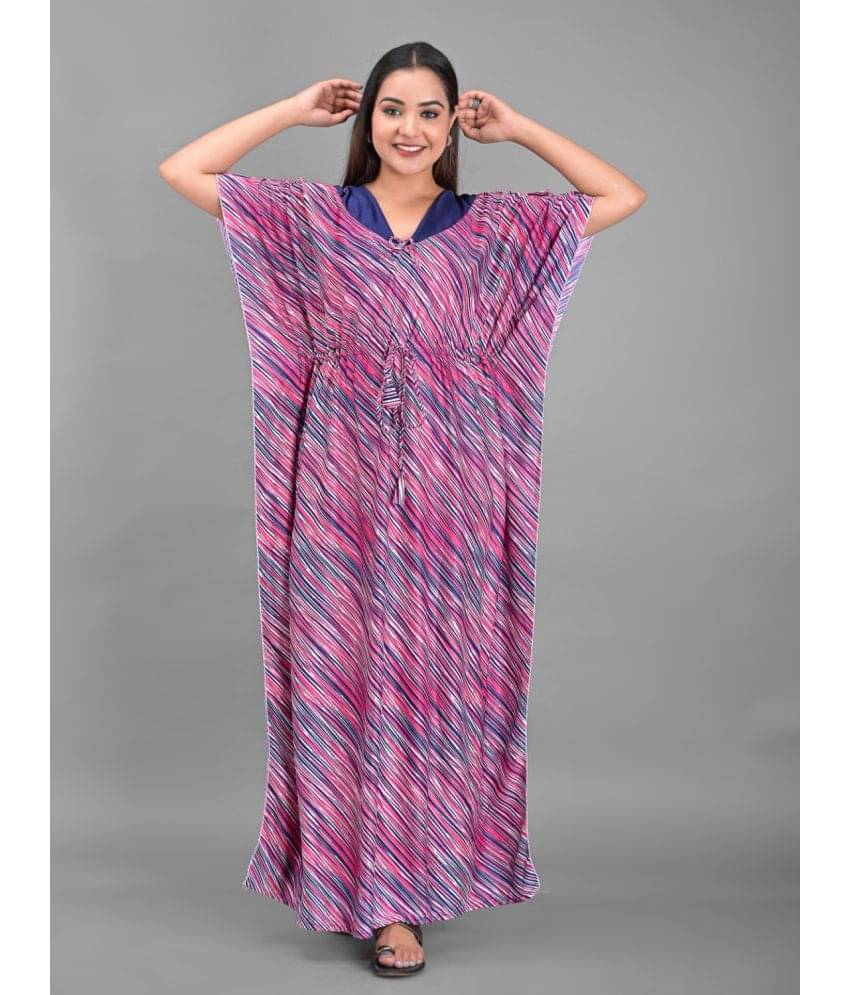 Apratim - Multi Color Satin Women's Nightwear Kaftan Night Dress ( Pack of 1 )     			Apratim - Multi Color Satin Women's Nightwear Kaftan Night Dress ( Pack of 1 )